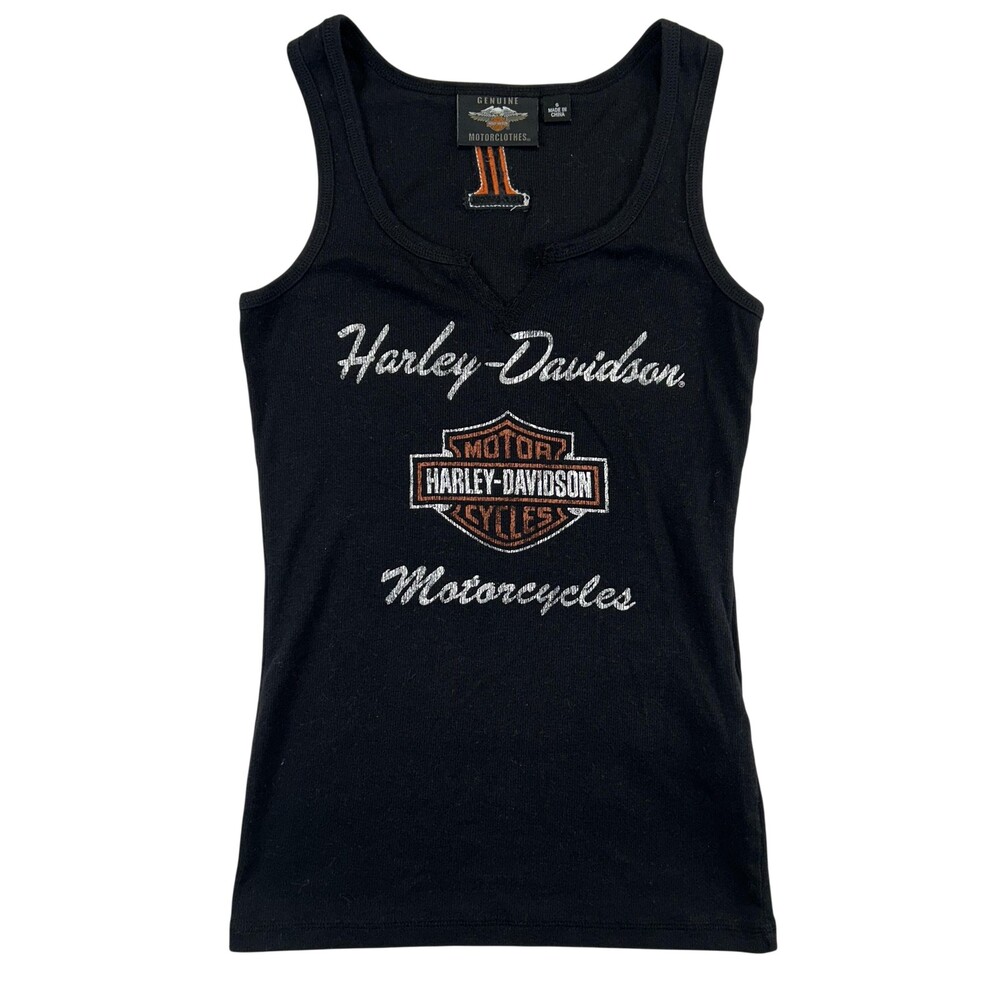 Harley-Davidson Tank Top Womens Small Black Ribbed Scoop Neck Bar Shield Biker